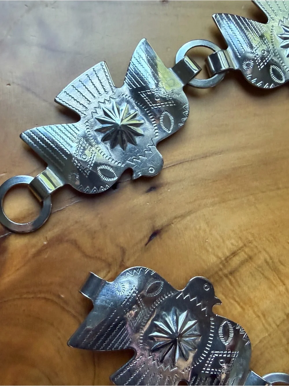 Silver Southwestern Thunderbird Concho Belt -  Decorative Western Link Belt